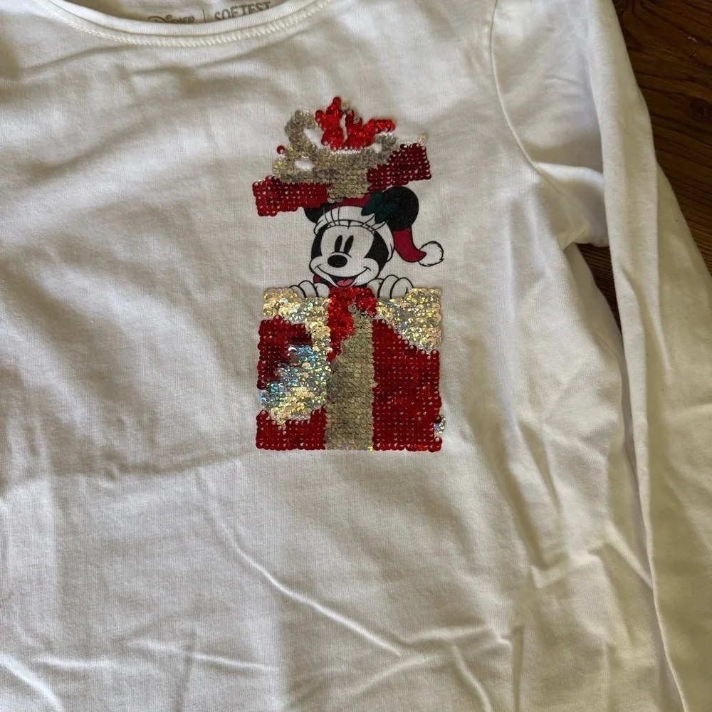 Disney Jumping Beans White Long Sleeve Christmas Tee with Mickey Graphic